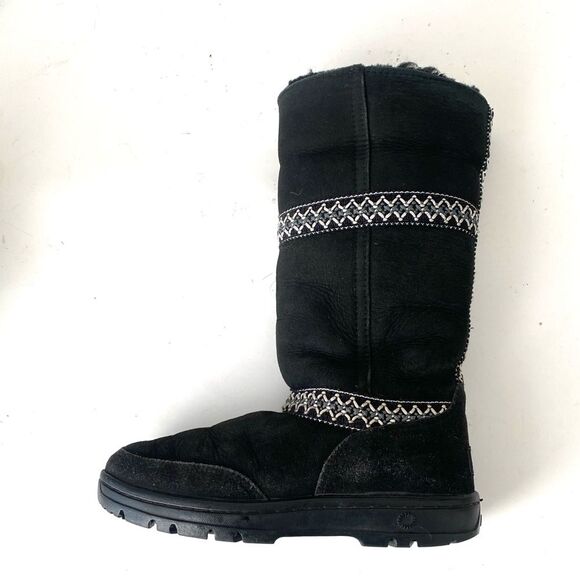 WOMEN'S UGG SUNDANCE REVIVAL BRAID BLACK TALL BOOT Sz 6 Boho Western Winter - Picture 2 of 14